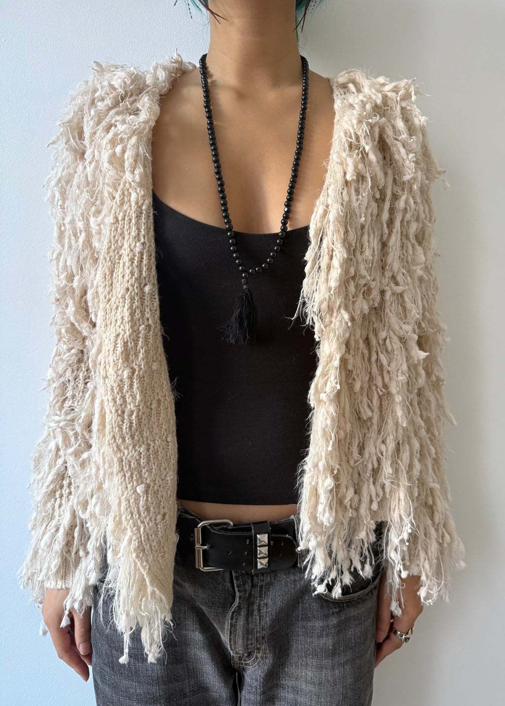 cream shaggy coat