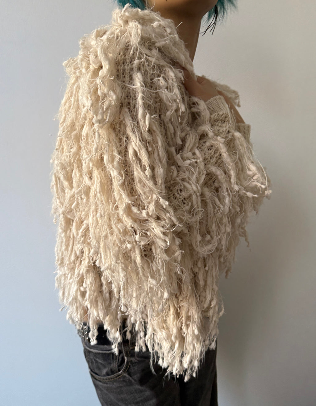 cream shaggy coat