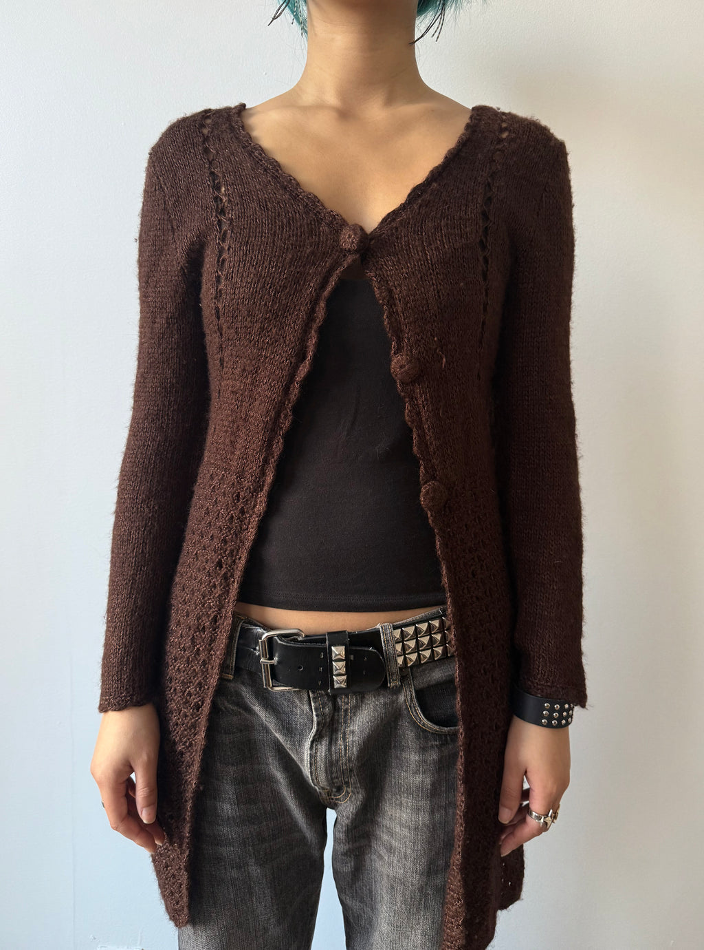brown knit cardigan