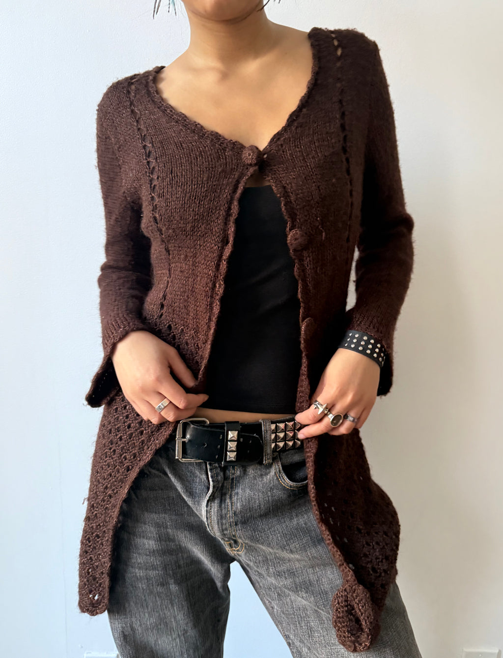 brown knit cardigan