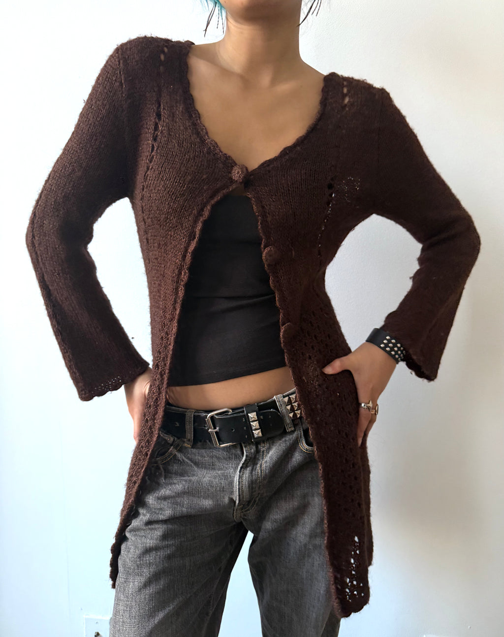 brown knit cardigan